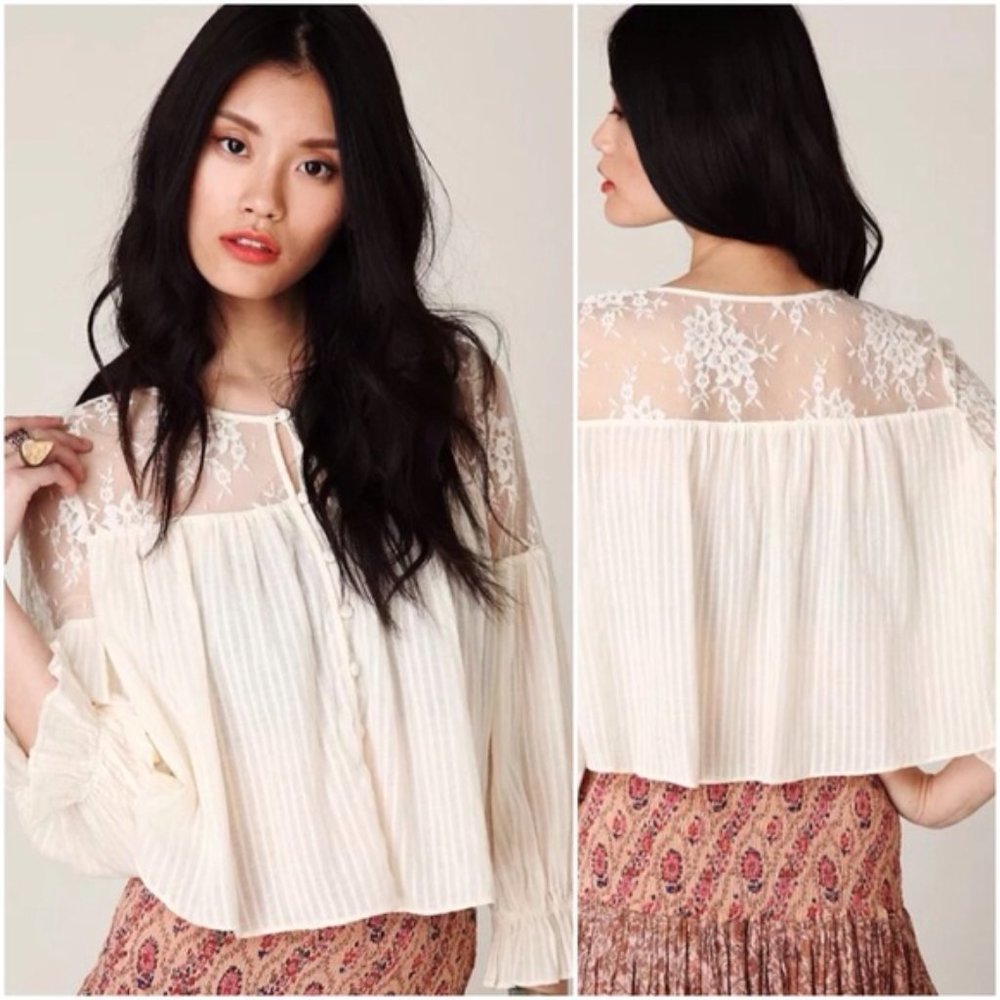 FREE PEOPLE Elysium Ivory Lace Crop Top EUC sz Lg